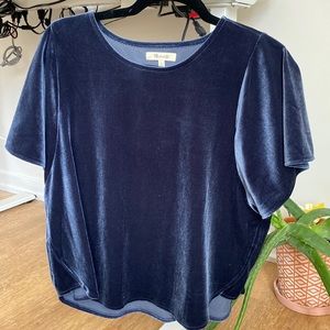 Madewell blue velvet short sleeve top